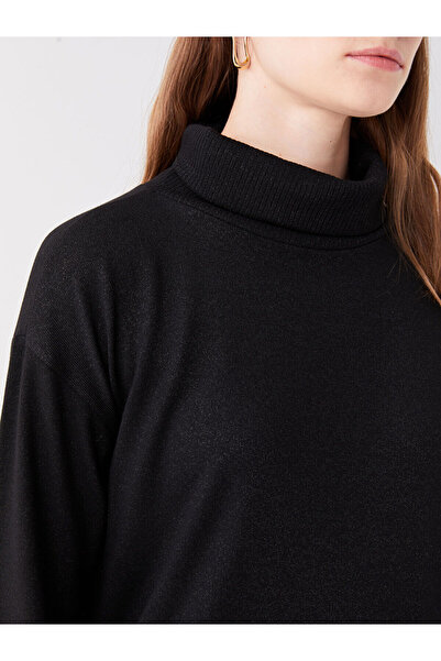 LC Waikiki Black Turtleneck Plain Long Sleeve Oversized Women's Tunik