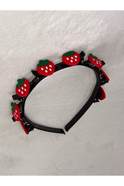 HEMY GLOW Çilek Figürlü Sevimli Toka Detaylı Siyah Saç Bandı / Taç