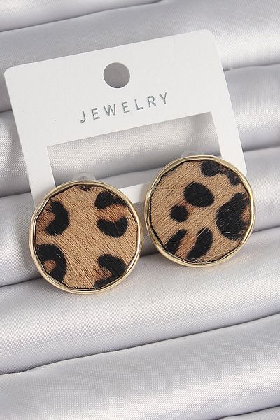 costurera Brass Gold Color Circle Plate Model Leopard Print Women's Earrings - Tj-Bkp9889