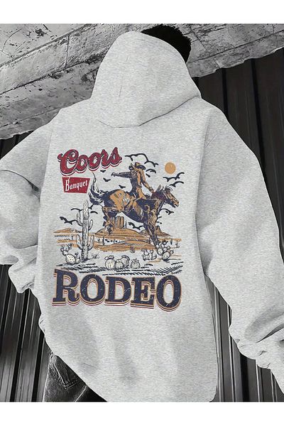 OVER HEAD Men's Cowboy Rodeo Printed 3 Thread Oversized Hoodie Sweatshirt