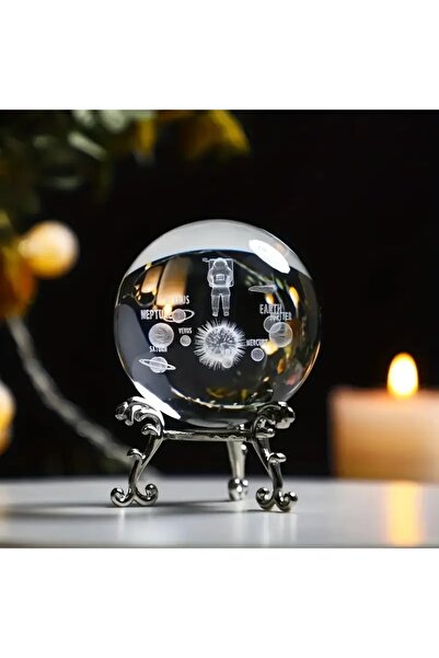Wolawood Astronot Gezegenler Kristal Cam Kar Küresi 3D Lazer İşleme Metal Sta...