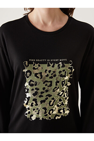 LC Waikiki Black Crew Neck Printed Women's Tunic