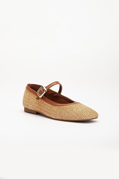 Dilimler Ayakkabı Дамски балерини, кафяви, сламени, с детайлна каска и тъп връх