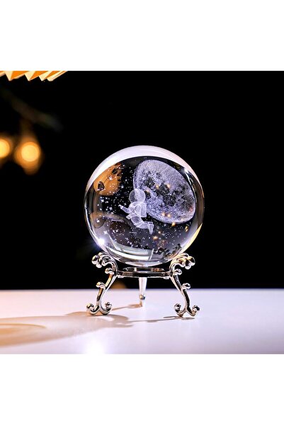 Wolawood Kristal Cam Kar Küresi 3D Metal Standlı Uzayda Astronot Figürlü Şık Zarif Konsept Hediyelik Dekor