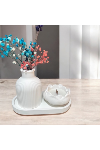 YeslinaCandle Dekoratif Vintage Vazo Set 3 Parça Orta Sehpa Objeler Ev Dekora...