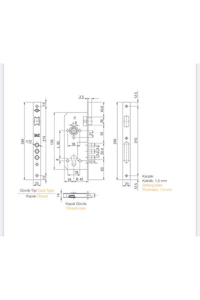 KALE 2000 Steel Door Lock 45mm Nickel