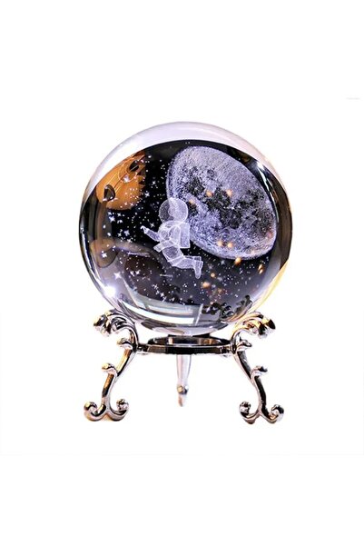 Wolawood Kristal Cam Kar Küresi 3D Metal Standlı Uzayda Astronot Figürlü Şık Zarif Konsept Hediyelik Dekor