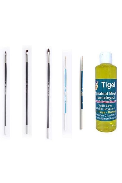 Pebeo For Detail Cat Tongue Brush Set of 5 200Kf No: 2-4-6 111 Set-0-2/0- 220 ml Tigel Cleaner