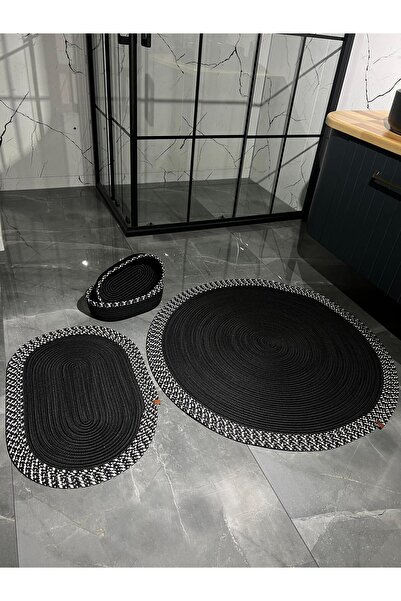 Türkmen Ev Tekstil Siyah Jüt , Hasır ,banyo Paspas Takımı, Banyo Sepet Takımı...