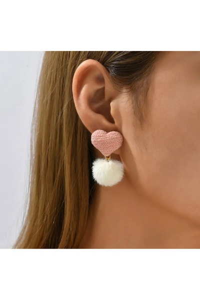 Accessories Vanilla Avenue Beyaz Pembe Kalp ve Ponpon Sallantılı Günlük Kulla...