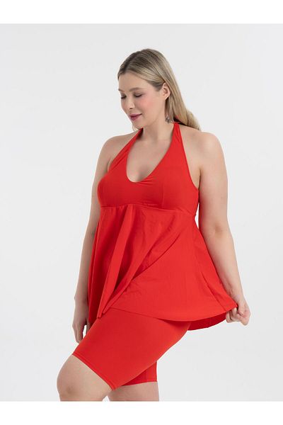 AQUAVİVA Aquaviva Women's Plus Size Red Mabel Tankini with Halterneck Leggings