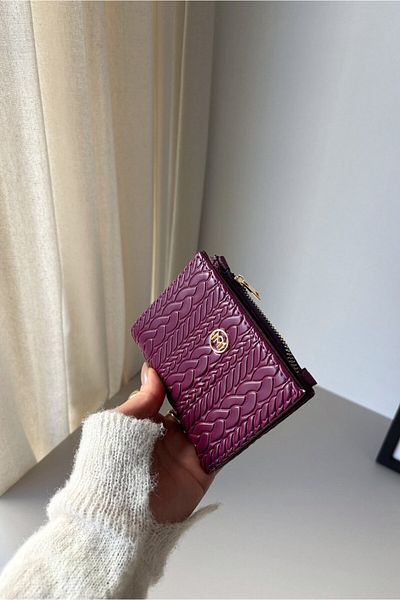 Yuka Atelier Amy Embossed Knitted Detailed Medium Size Faux Leather Wallet