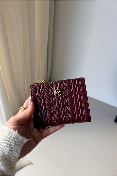 Yuka Atelier Amy Embossed Knitted Detailed Medium Size Faux Leather Wallet