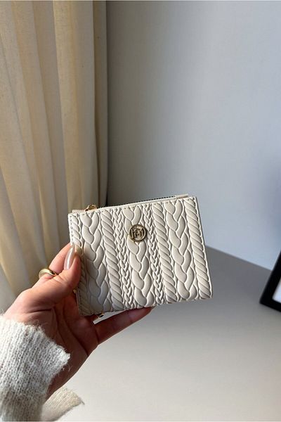 Yuka Atelier Amy Embossed Knitted Detailed Medium Size Faux Leather Wallet