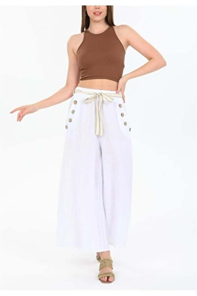 EREN STYLE Италиански ленени панталони с копчета и автентичен колан