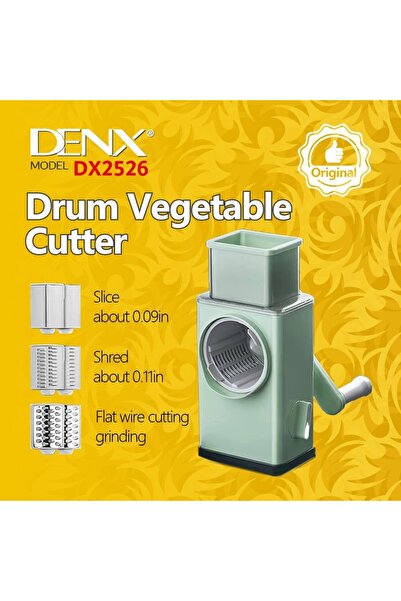 Denx Rotary Handheld Slicer and Grater with 3 Rounded Stainless Steel Blades