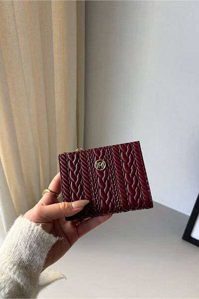 Yuka Atelier Amy Embossed Knitted Detailed Medium Size Faux Leather Wallet