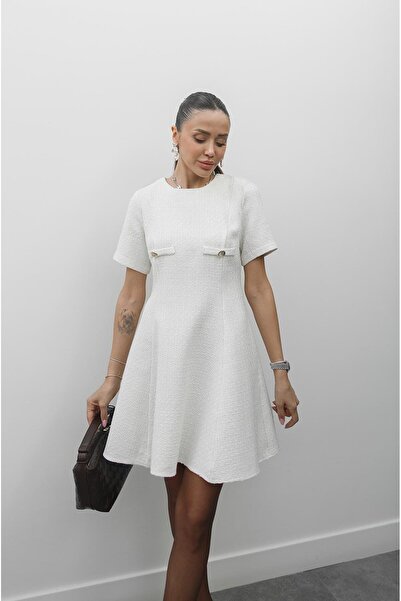 Havoş Ecru Ting Tweed Dress