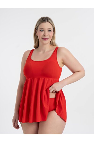 AQUAVİVA Aquaviva Women's Plus Size Red Jessica Square Neck Slipt Tankini