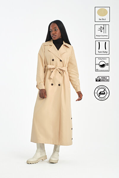 Soydan Güner Su Geçirmez Kırışmaz Tam Boy Trençkot A.Bej (138 Cm) 3810