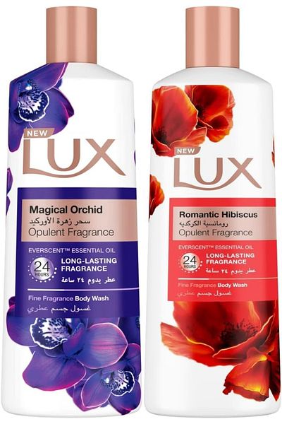 LUX Set Of 2 Lux Perfumed Body Wash Magical Orchid And Body Wash Romantic Hibiscus Opulent Fragrance