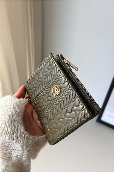 Yuka Atelier Amy Embossed Knitted Detailed Medium Size Faux Leather Wallet