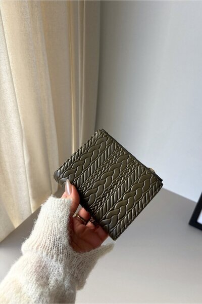 Yuka Atelier Amy Embossed Knitted Detailed Medium Size Faux Leather Wallet
