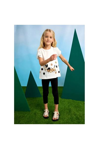 MAYORAL Σετ 2 κρεμ Puppy Dog ​​και Golden Polka Dot T-shirt και μαύρο κολάν 3706