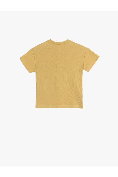 Koton Cotton Cactus Embroidery Detailed Textured Crew Neck Short Sleeve T-Shirt