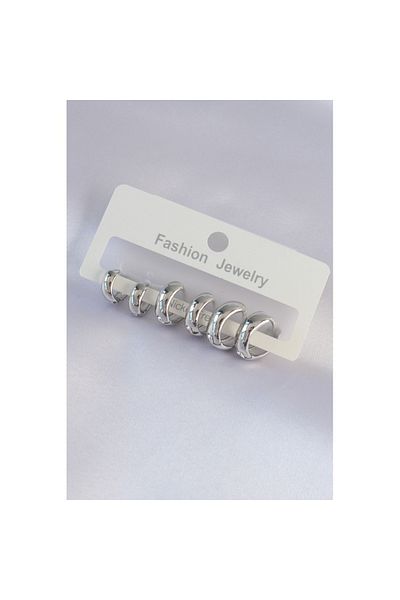 Skygo Brass Silver Color Oval Curved Earrings Set - Tj-Bkp9001