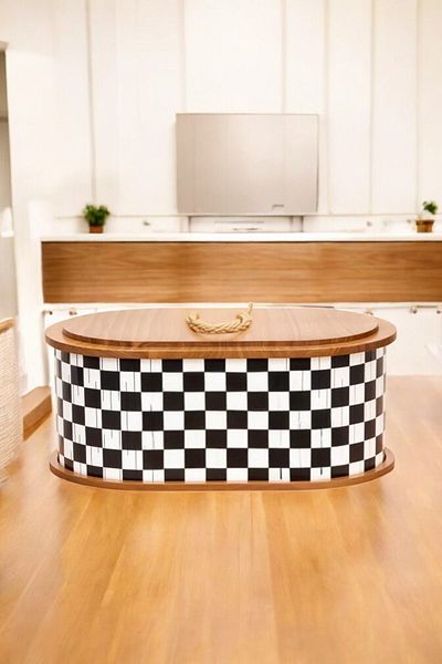 Turkco Patterned Wooden Bread Bowl with Lid Modern Storage Solution for Your Kitchen 34X21X15Cm