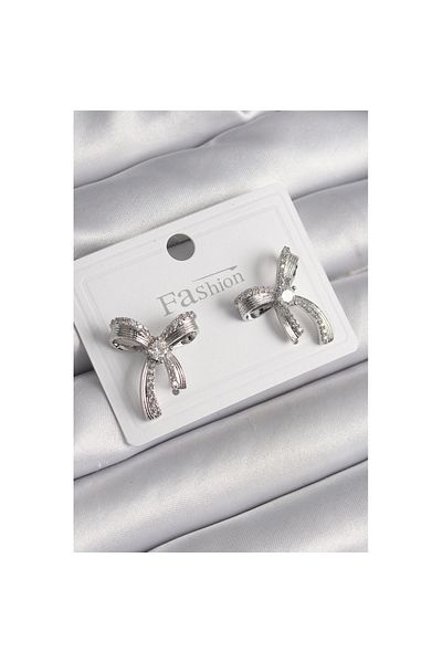 Skygo Brass Silver Color Zircon Stone Bow Model Women's Earrings - Tj-Bkp9992