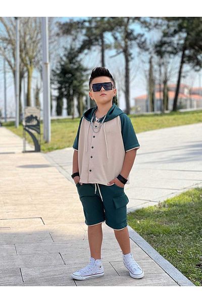 EFSACE Hooded Cargo Pocket Capri Boy Set