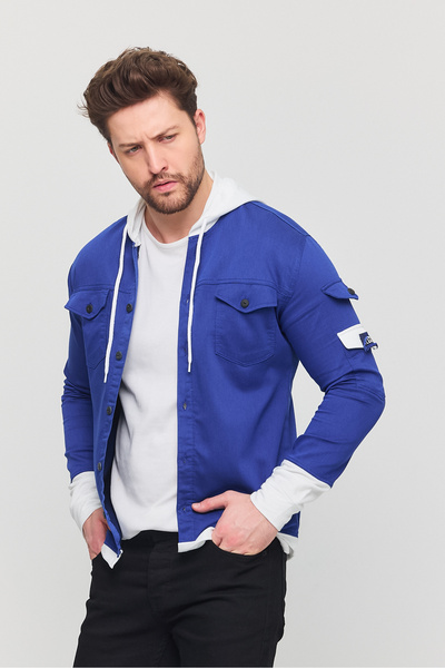 YXC Trend Maker Erkek Slim Fit Dar Kalıp Kapüşonlu Detaylı Kot Gömlek
