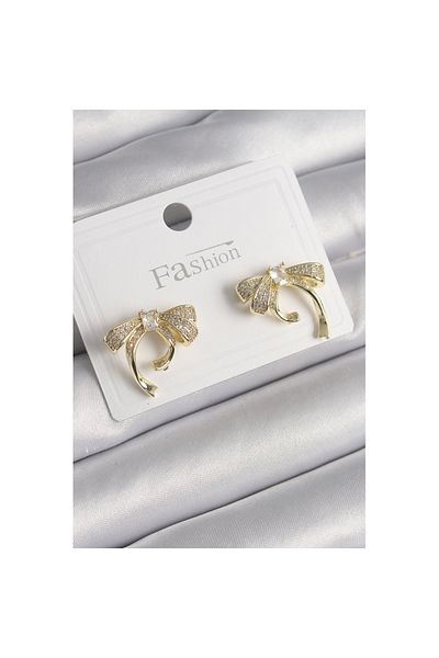 Skygo Brass Gold Color Zircon Stone Bow Model Women's Earrings - Tj-Bkp9999