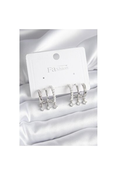 Skygo Brass Silver Color Zircon Stone Detail Women's Earrings with Pearls - Tj-Bkp9748