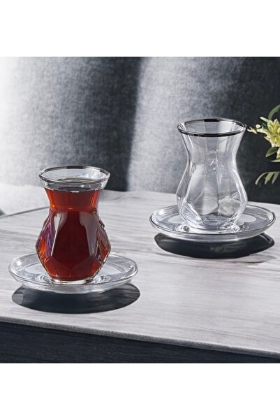 Şahika Kristal cama atılan imza 12 Piece Alya Platinum Tea Set