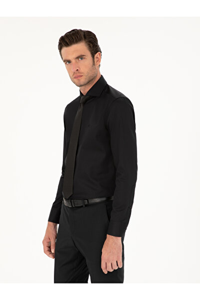 Cacharel Siyah Slim Fit Pamuk Klasik Gömlek 50287784-VR046