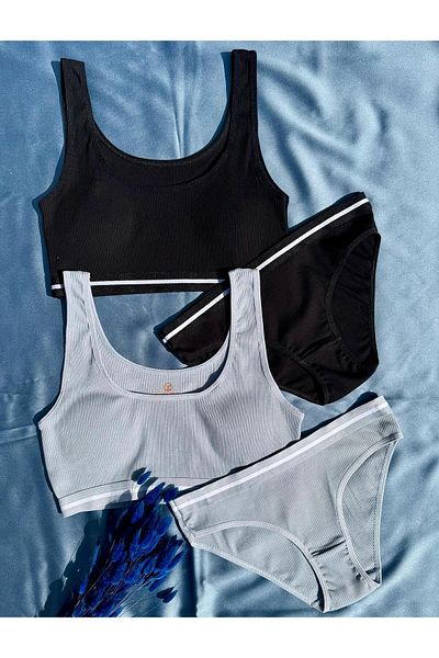 Elosia Set de 2 sutien și chiloți din țesătură Soleya 45E11 (negru și albastru deschis)