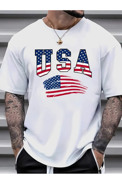 Usaspor تي شيرت مطبوع عليه علم الولايات المتحدة الأمريكية للجنسين مقاس كبير