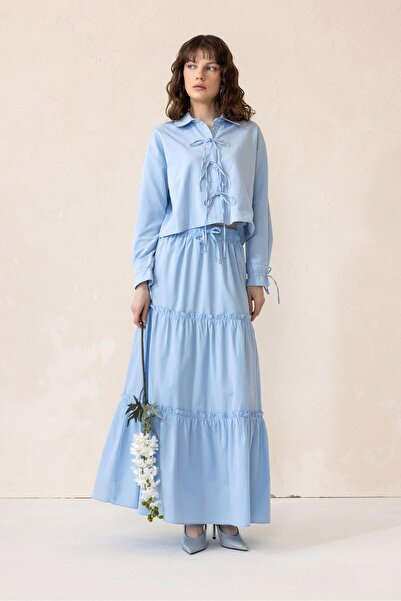 Olcay Blue Cotton Lacing Suit 9315-Tk