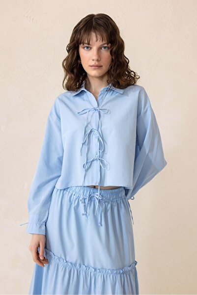 Olcay Blue Cotton Lacing Suit 9315-Tk