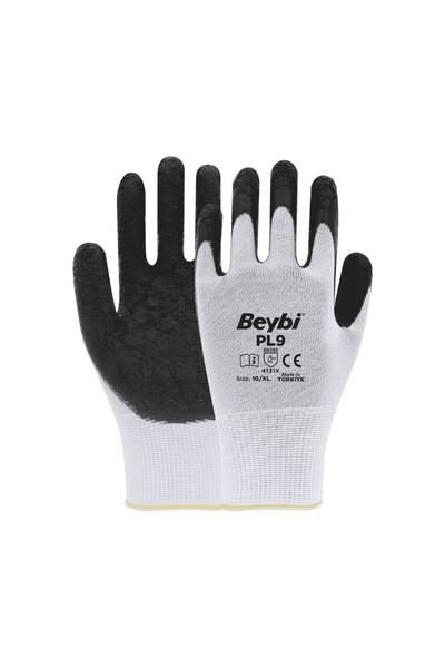 Beybi PL9 Polyester Örme Lateks Eldiven Beyaz