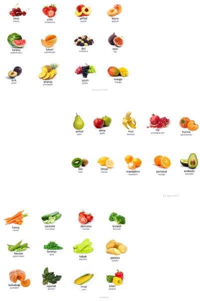 Organik Yolda SÜPER EĞİTİCİ SET, Araçlar, Hayvanlar, Meyveler, Yemekler vb. İNGİLİZCE-TÜRKÇE (18 Sayfa A4 Boyut)