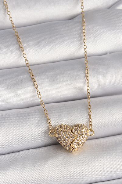 Skygo 316L Steel Gold Color Chain Zircon Stone Magnet Heart Model Women's Necklace - Tj-Bko9728