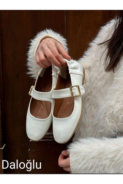 Daloğlu Burgundy Blunt Toe Buckle Soft Leather Soft Sole Ballerina Women's Ballerinas