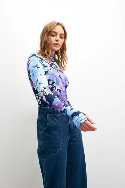 Yefrastore Body cu detaliu pentru degete cu model de flori violet indigo
