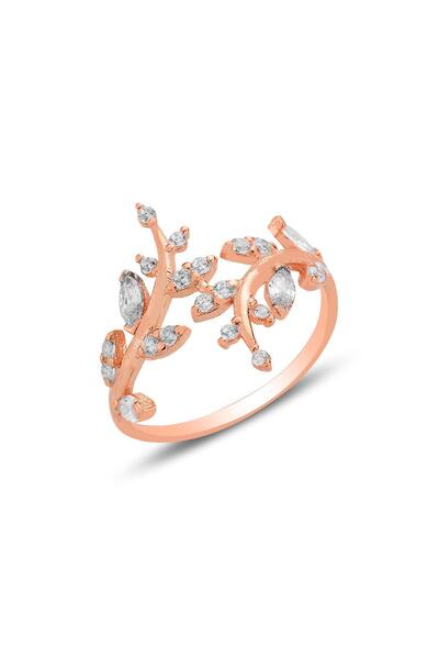 Söğütlü Silver Gümüş rose markiz kesim zirkon taşlı üstten ayarlamalı yaprak ...