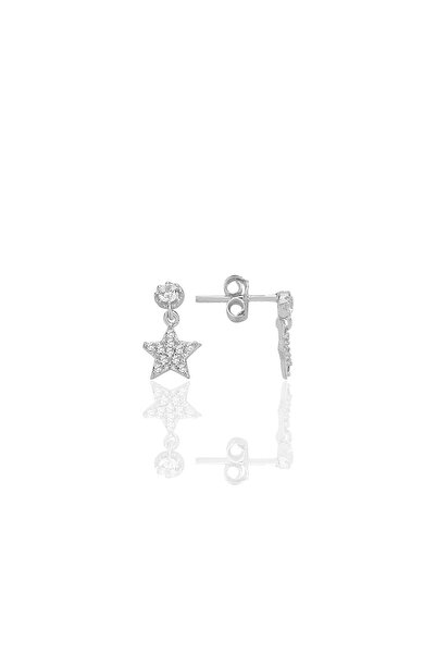 Söğütlü Silver Gümüş rodyumlu zirkon taşlı sallantılı yıldız küpe SGTL12780RODAJ