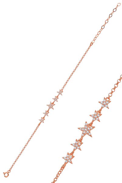 Söğütlü Silver Gümüş rose zirkon taşlı kayan yıldızlar bileklik  SGTL12765ROSE